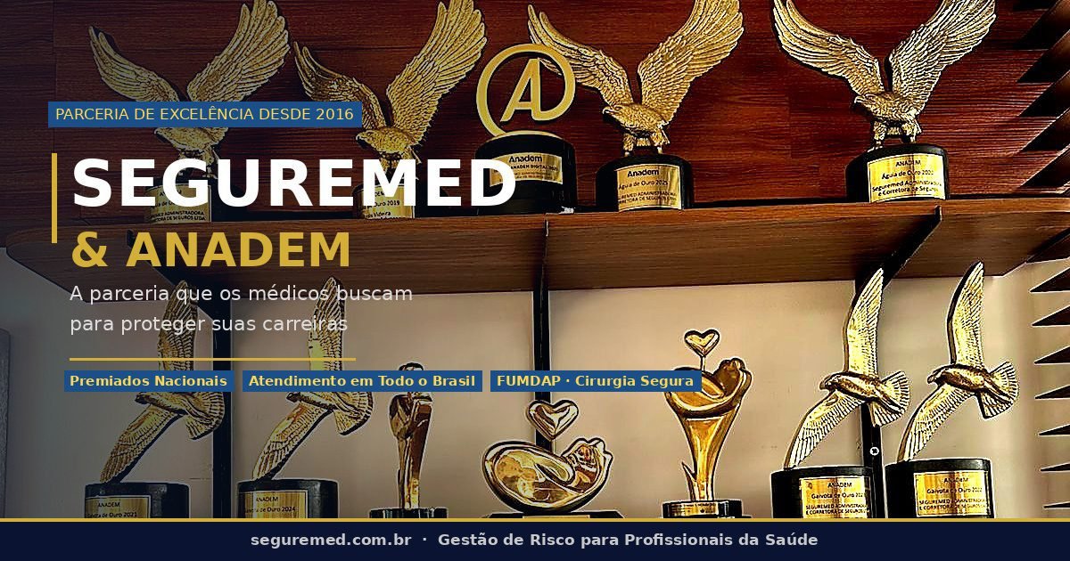 Troféus Águia de Ouro da ANADEM conquistados pela Seguremed — premiação nacional de melhor atendimento e melhores vendas em gestão de risco para médicos e cirurgiões-dentistas no Brasil desde 2016