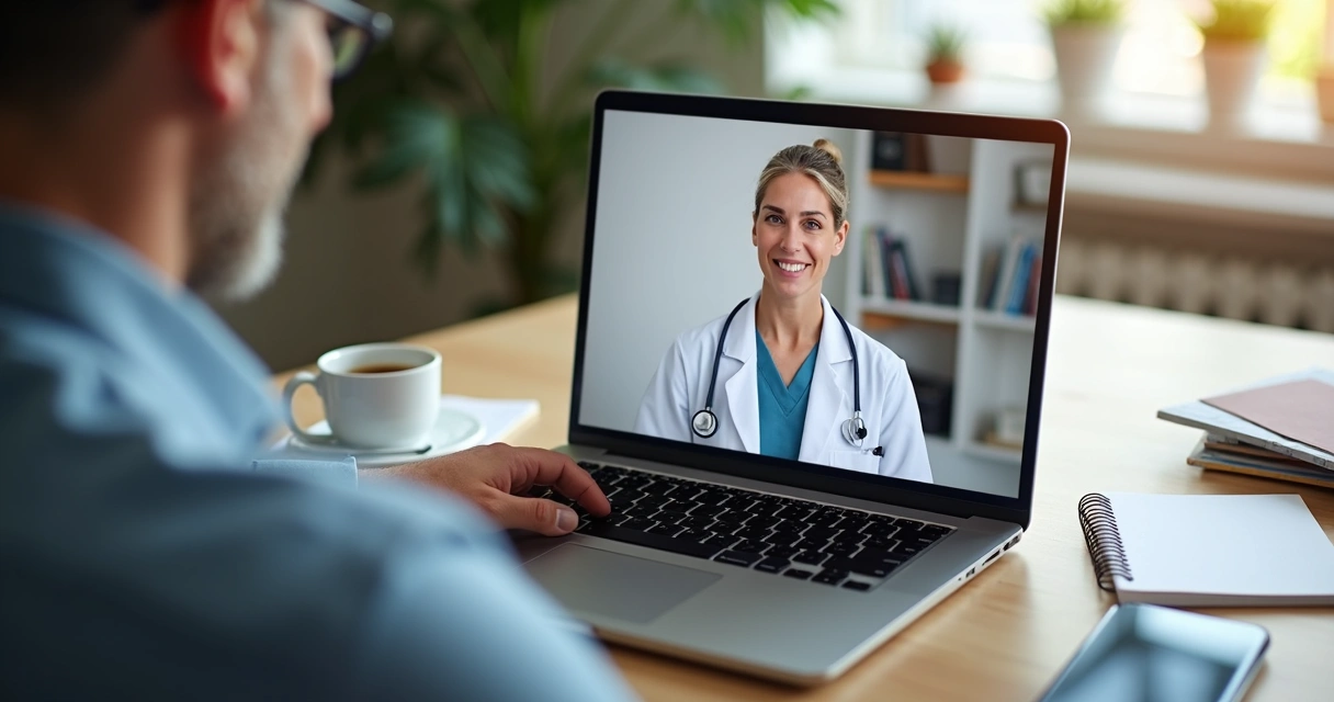 Paciente fazendo consulta online com médico via videoconferência 