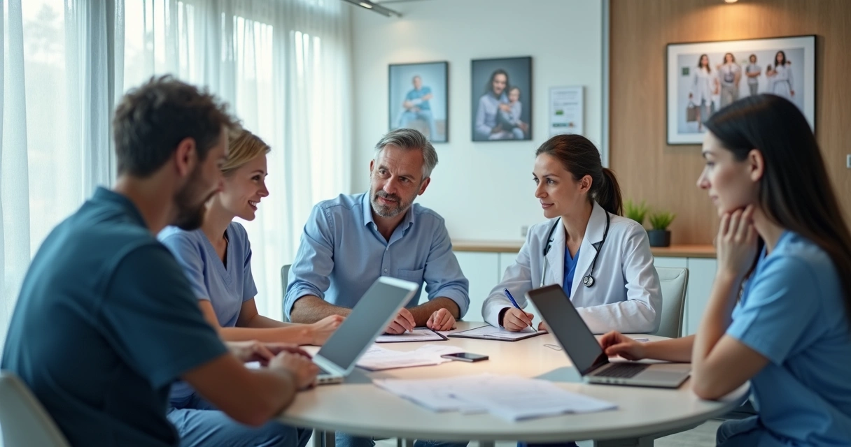 Equipe em consultoria na clínica médica 