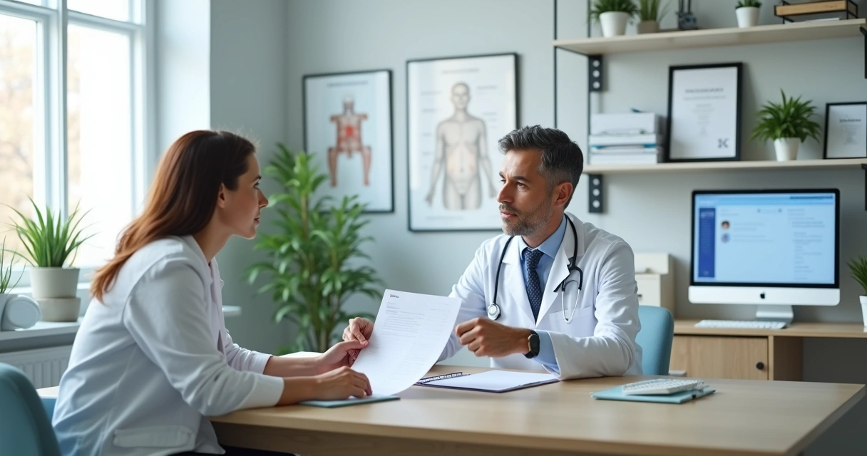 Consultório médico moderno durante atendimento ao paciente 
