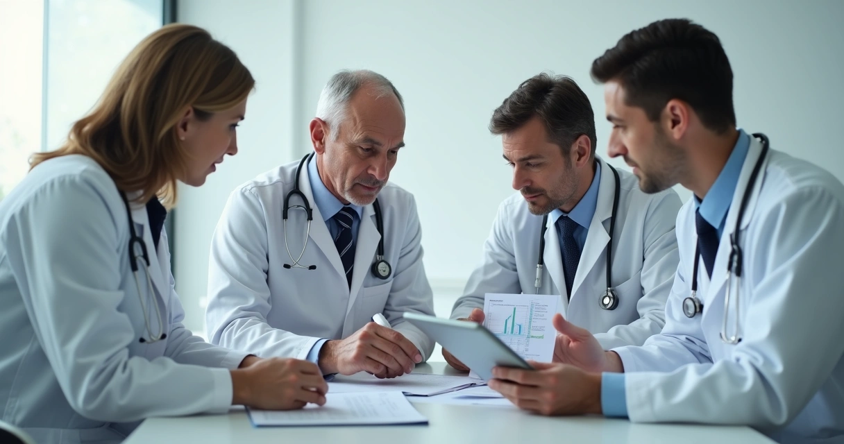 Equipe médica reunida em consultório discutindo estratégias de proteção patrimonial 