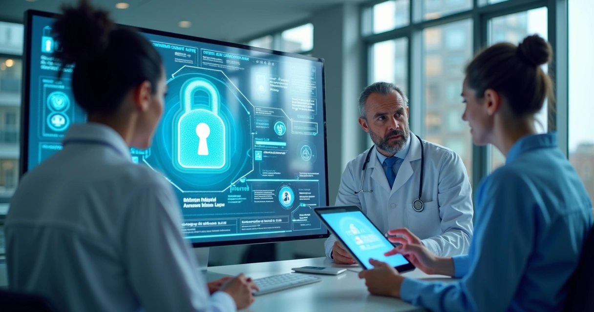 Medidas de proteção digital sendo aplicadas em clínica médica. 