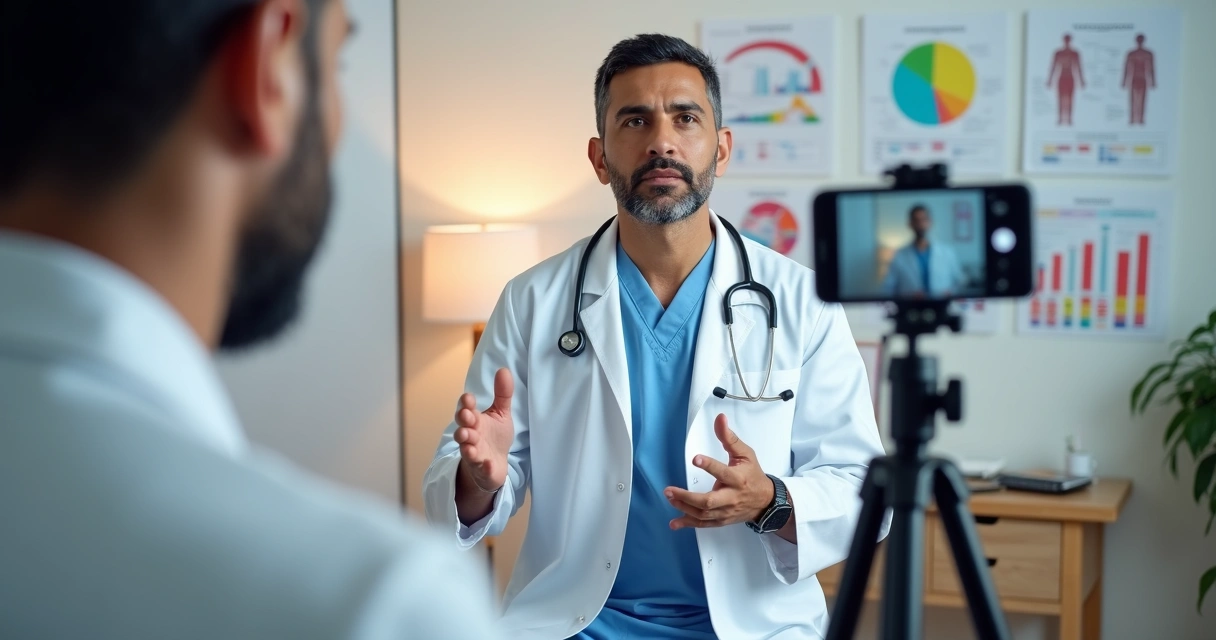 Médico famoso explicando conceito de saúde em vídeo para celular
