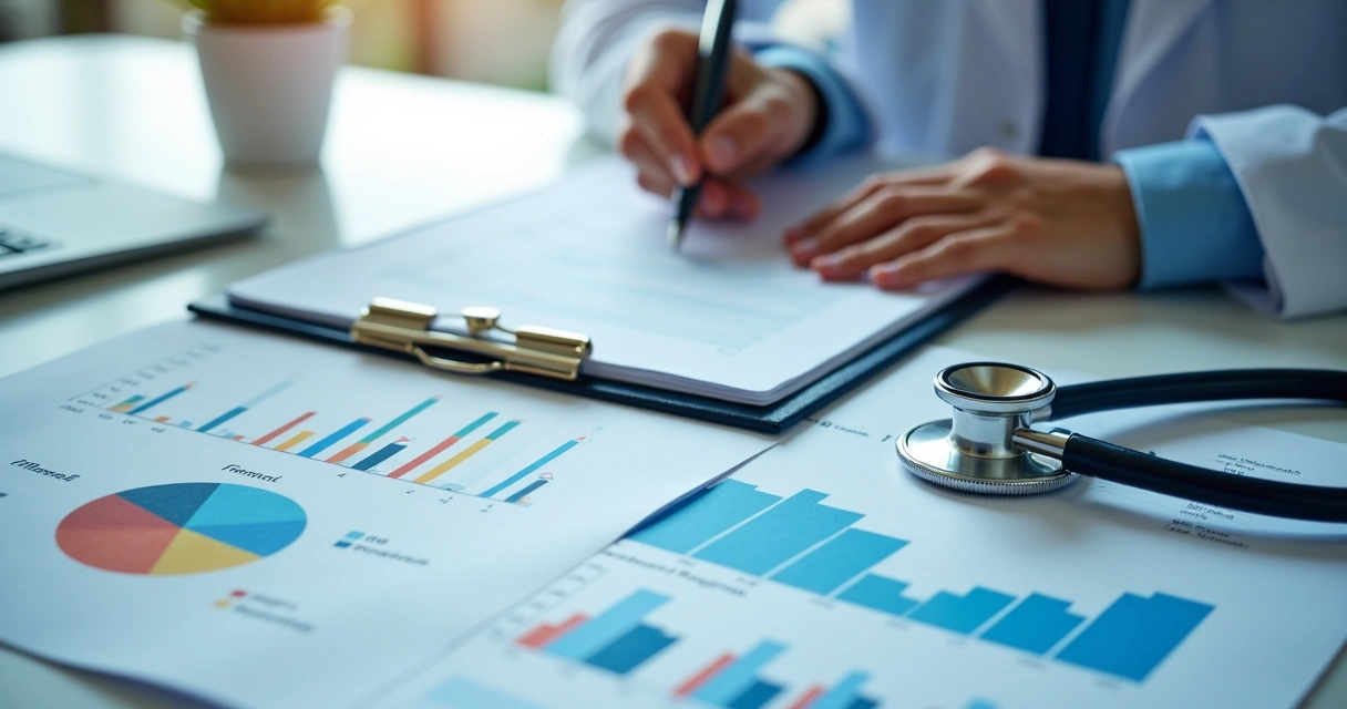 Planejamento financeiro com gráficos e relatórios médicos 