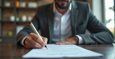 Profissional da saúde analisando contrato de seguro com consultor em ambiente de escritório moderno
